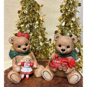 Porcelain Teddy Bears,‎ Christmas Bears, 1980s Homeco, Two Bears for Christmas